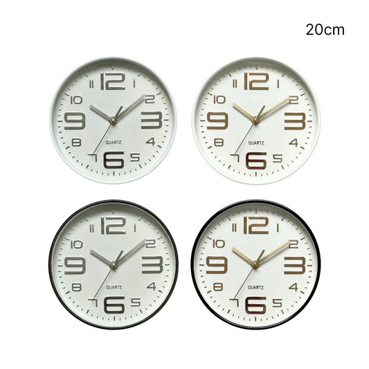 Bulk 12 Plastic Round Wall Clock 20cm 4 Asst