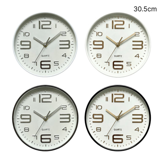 Bulk 12 Plastic Round Wall Clock 30.5cm 4 Asst