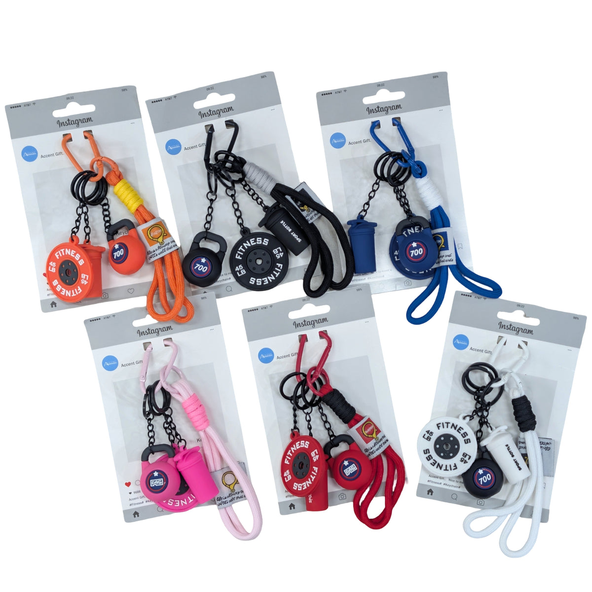 Bulk 24 set3 Fitness Keychain 6 Asst