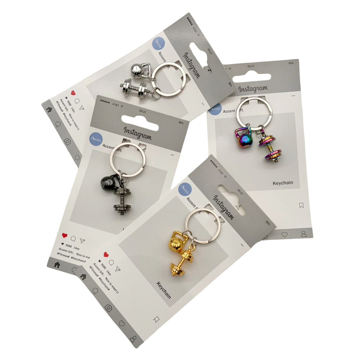 Bulk 24 Metal set2 Fitness Keyring 4 Asst
