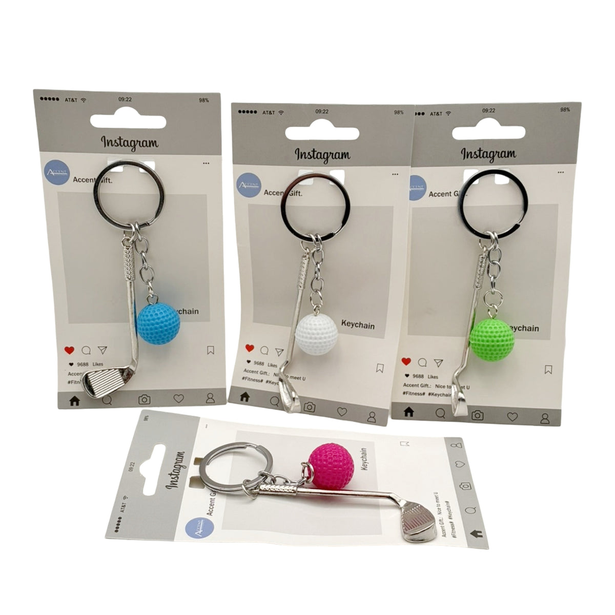 Bulk 24 Metal set2 Golf Keyring 4 Asst