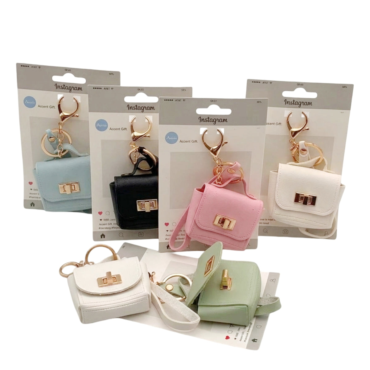 Bulk 24 Pu Leather Handbag Keychain 6 Asst