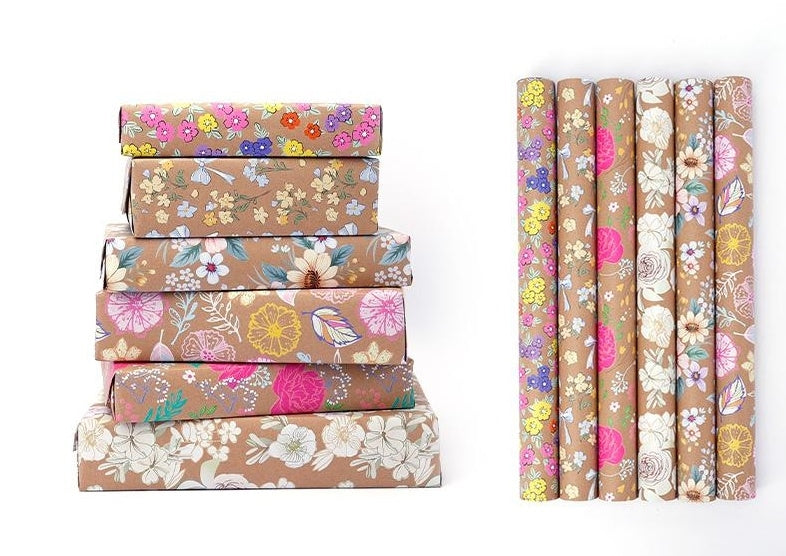 Bulk 50 Kraft Paper Floral Gift Wrap 70cmx2m 38mm Core
