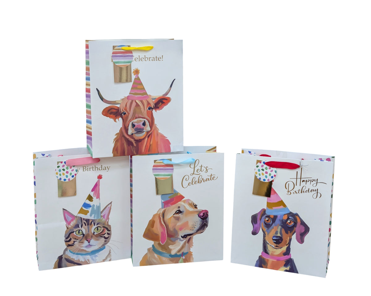 Bulk 24 Party Animals Gift Bag Xlrg 42x31x12cm 4 Asst