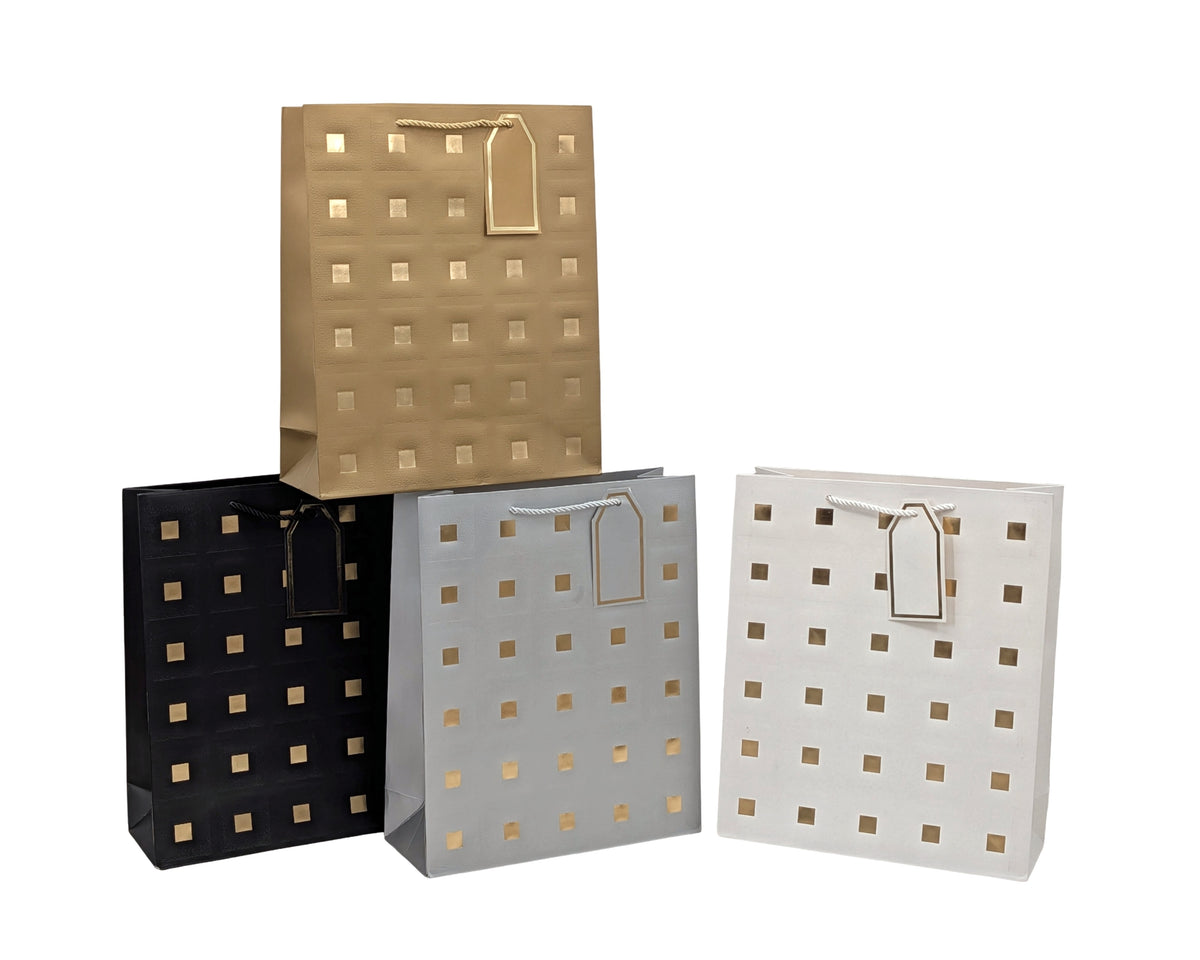 Bulk 24 Embossed & Foiled Squares Gift Bag Med 23x18x10cm 4 Asst