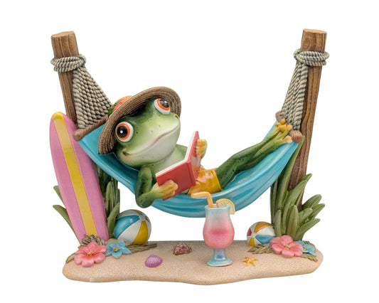 Bulk 2 Polyresin Relaxing Frog in Hammock Decor