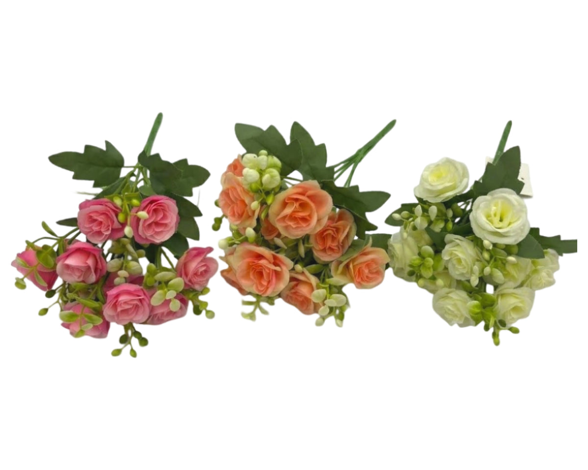Bulk 24 Artificial Rose Bunch 31cm 3 Asst