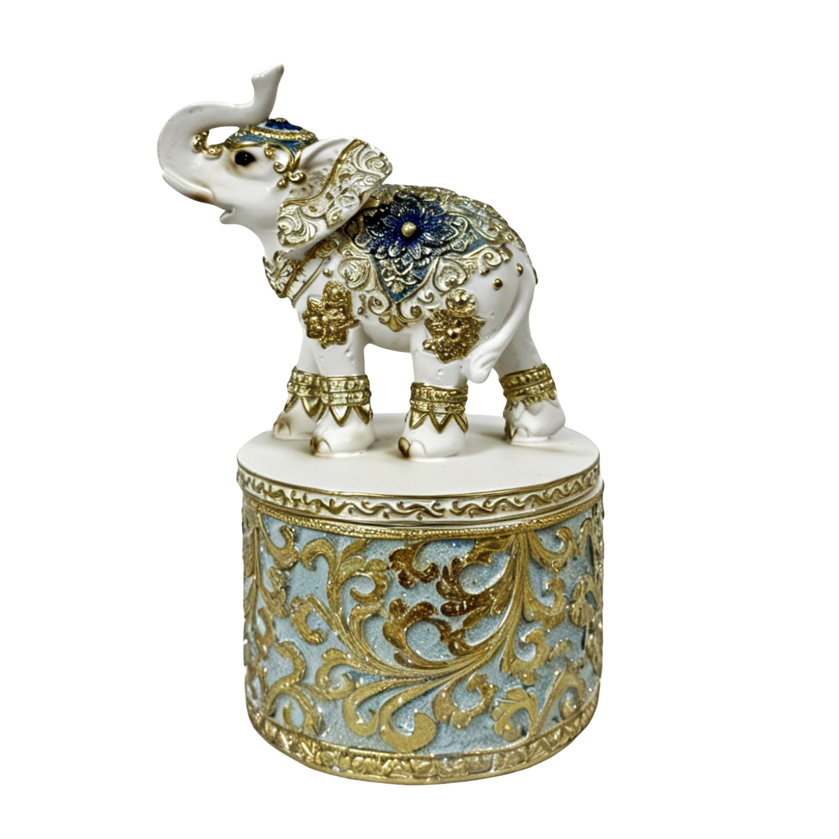 Bulk 6 Resin Sapphire Filigree Elephant Trinket Box