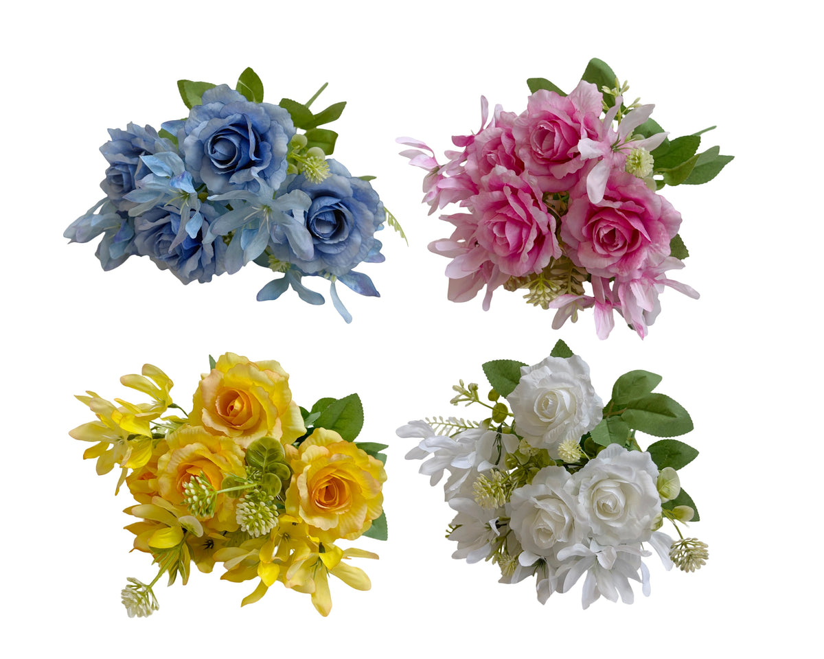 Bulk 24 Artificial Premium Rose Bunch 4 Asst