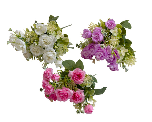 Bulk 24 Artificial Premium Mini Rose Bunch 3 Asst