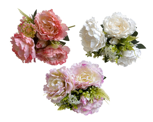 Bulk 12 Artificial Premium Peony Flower Bunch 3 Asst
