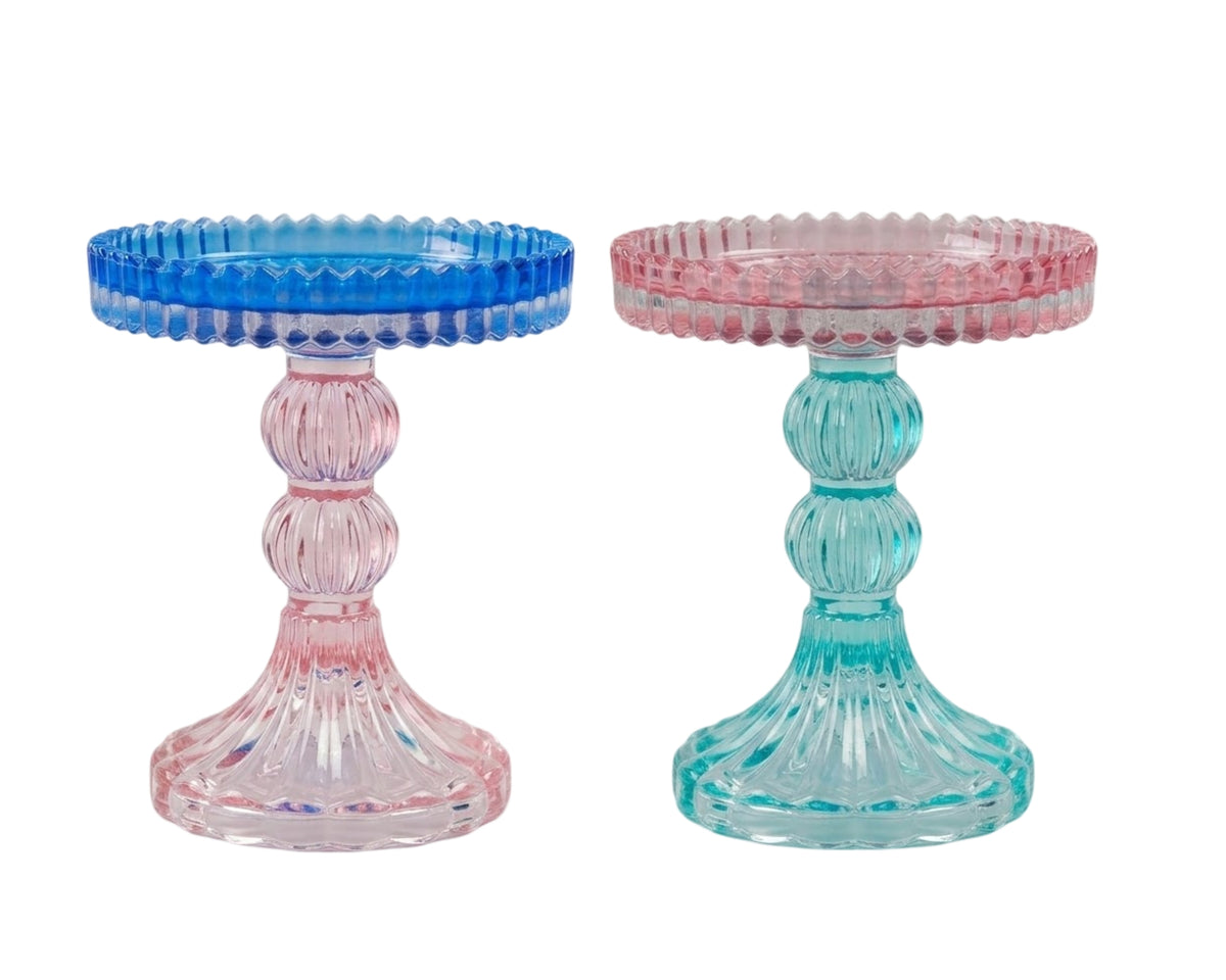 Bulk 12 Multicoloured Glass Candle Holder 9.8x9.8x12cm 2 Asst