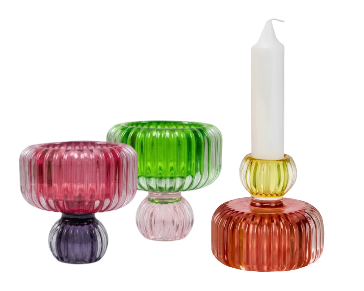 Bulk 24 Multicoloured Glass Candle Holder 7.5x7.5cm 4 Asst