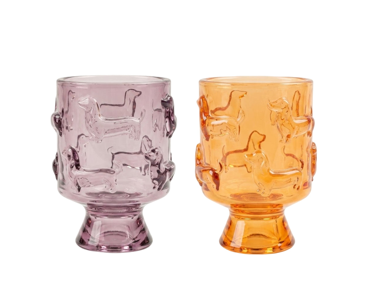 Bulk 24 Coloured Dachshund Glass Candle 7.7x7.7x10.5cm 2 Asst