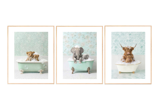 Bulk 3 Baby Animal Bathhouse Print on Glass 3 Asst