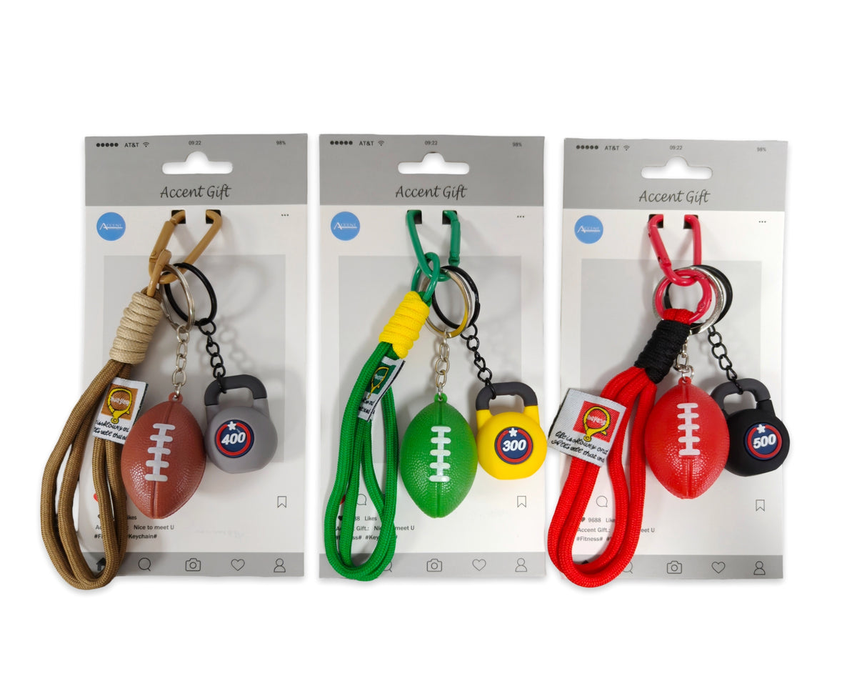 Bulk 24 Set 3 Fitness & Footy Keychain 4 Asst