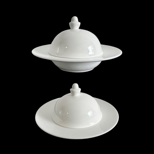Bulk 12 White Fine Bone China Butter Dish