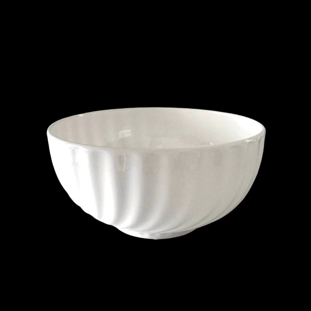 Bulk 24 White Bone China Swirl Ribbed Rice Bowl