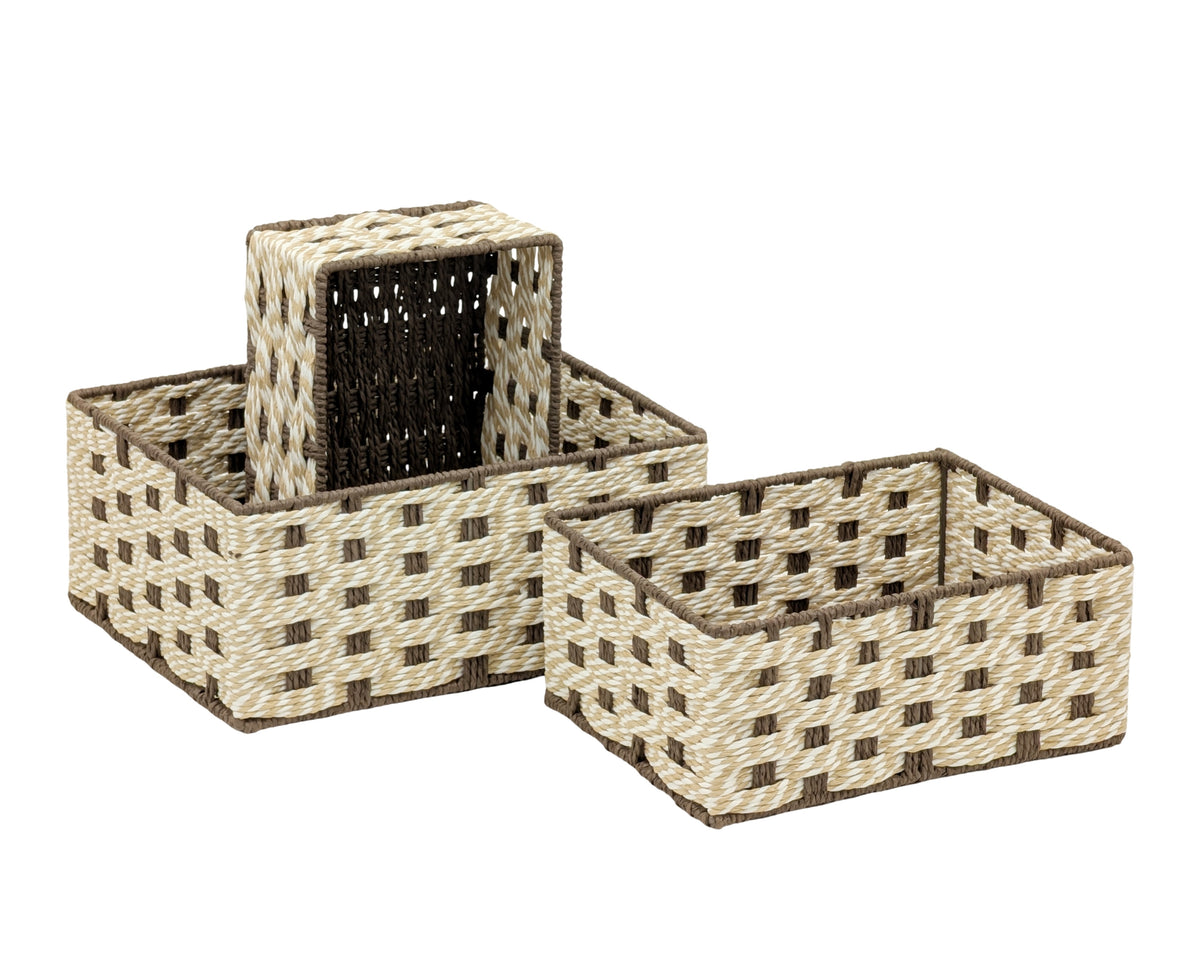 Bulk 4 Brown & Natural Paper Rope Storage Basket Set of 3