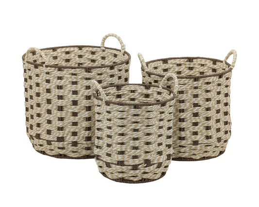 Bulk 2 Brown & Natural Paper Rope Round Storage Basket Set of 3