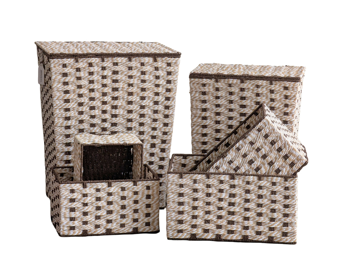 Brown & Natural Paper Rope Storage Basket Set of 6