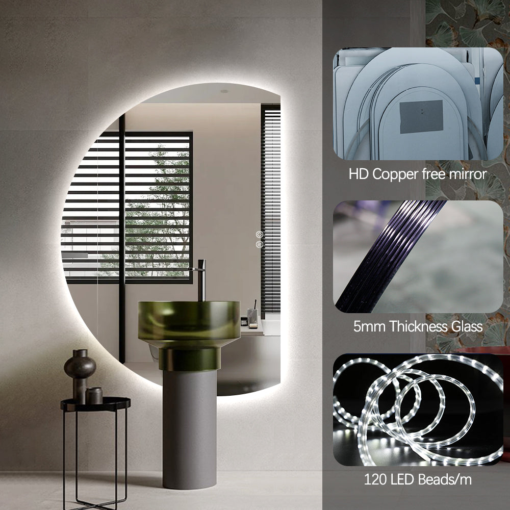 Right Cut Moon LED Mirror 77cm x 110cm Frameless Backlit Wall Mirror