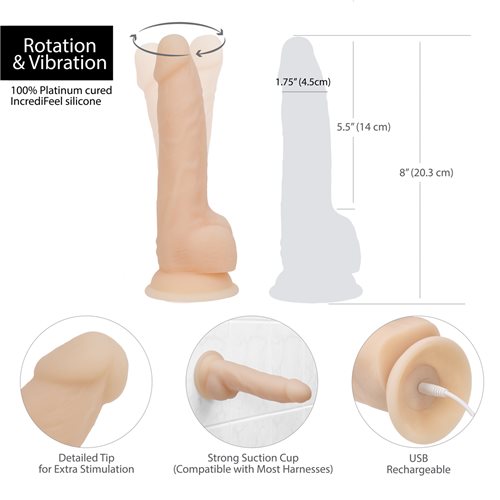 Rotating 8in Vibrating Silicone Dildo w Remote Vanilla