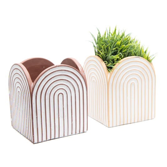 Set 2 Asst Arc Square Pot planters w Hole & Plug 17cm - Image 2