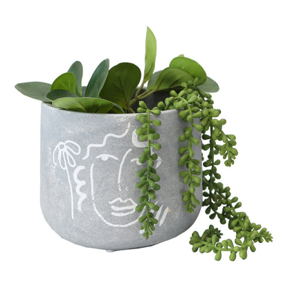 Contemporary Line Face Pot planter w Hole & Plug 18cm