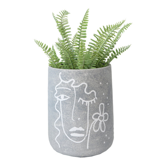 Tall Contemporary Line Face Pot planter w Hole & Plug 24cm - Image 2
