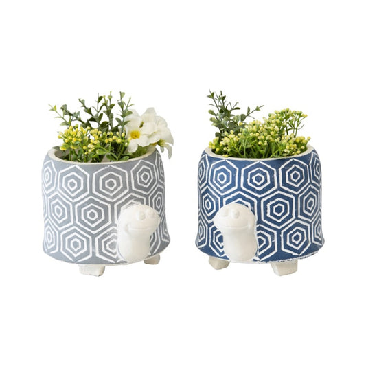 Set 2 Asst Tortoise Planters w Hole & Plug 16cm