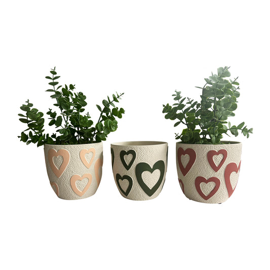 Set 3 Assorted Colour Heart Planters w Hole + Plug 13cm