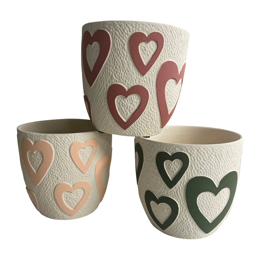 Set 3 Assorted Colour Heart Planters w Hole + Plug 13cm - Image 2