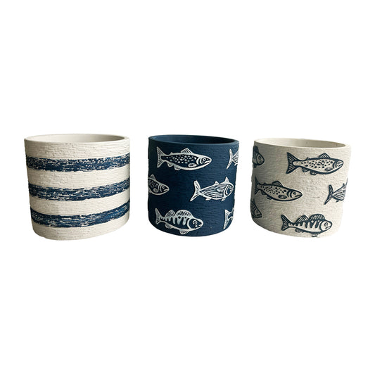 Set 3 Assorted Fish / Stripe Planters w Hole + Plug 14cm - Image 2