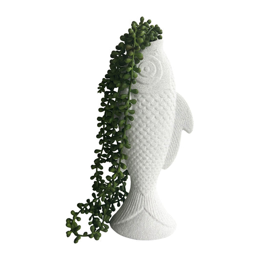 Contemporary White Fish Vase / Ornament 30cm