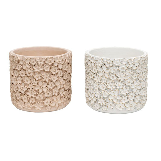 Set 2 Asst Flower Embossed Planters w Hole + Plug 18cm - Image 2