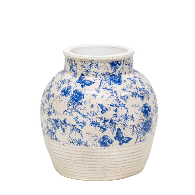 Glazed Blue Stoneware Look Vase 33cm - Image 2