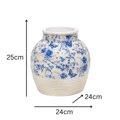 Glazed Blue Stoneware Look Vase 33cm - Image 4