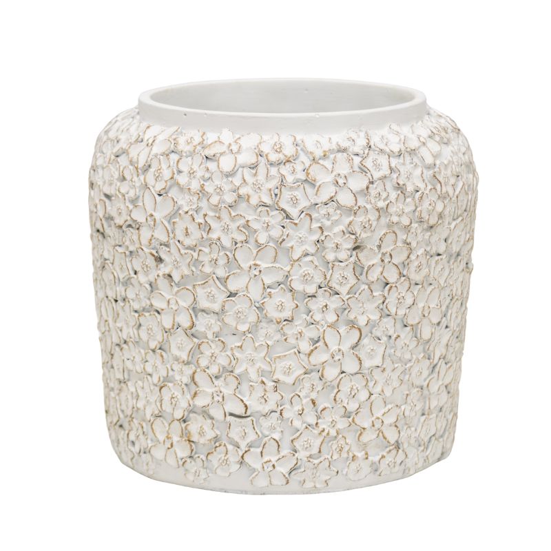 White Flower Embossed Planter w Hole + Plug 25cm - Image 2