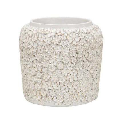 White Flower Embossed Planter w Hole + Plug 25cm - Image 2