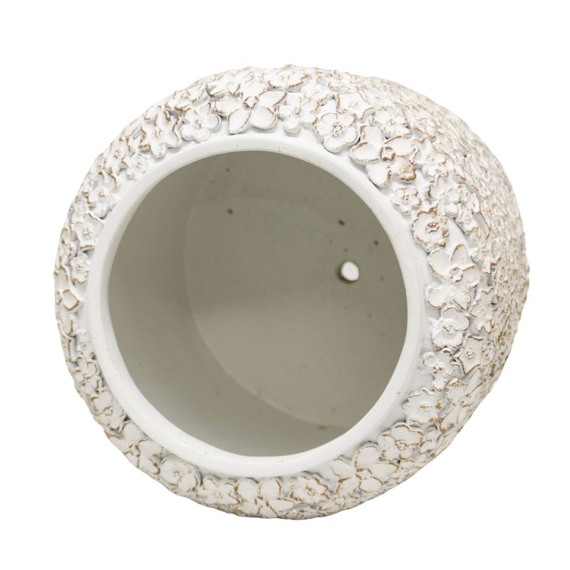 White Flower Embossed Planter w Hole + Plug 25cm - Image 3