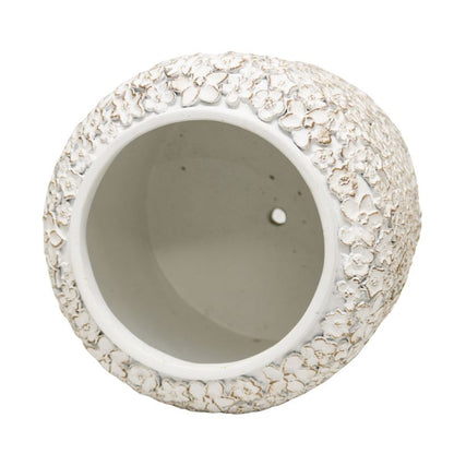 White Flower Embossed Planter w Hole + Plug 25cm - Image 3