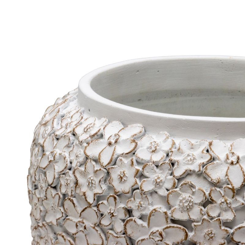 White Flower Embossed Planter w Hole + Plug 25cm - Image 4