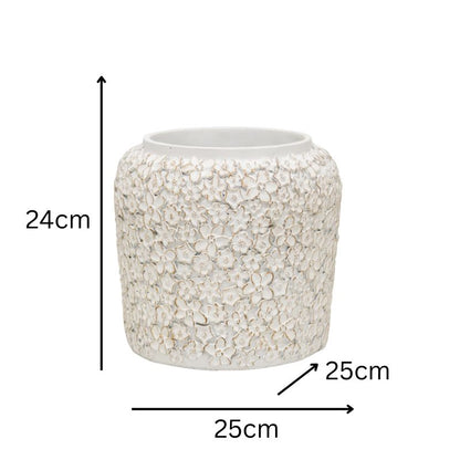 White Flower Embossed Planter w Hole + Plug 25cm - Image 5