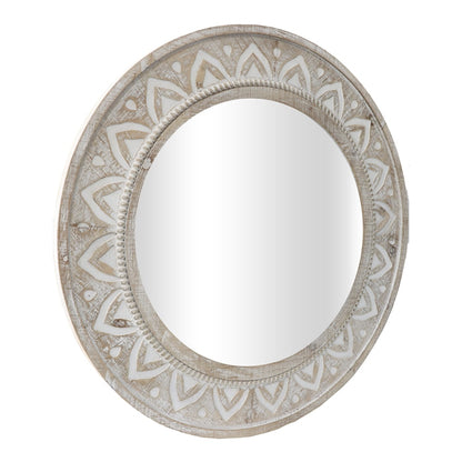 XL Carved Hamptons Style Round Mirror 70cm