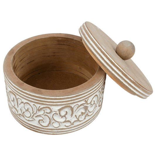 Round Carved White Trinket Box w/ Lid 17x14cm - Image 2