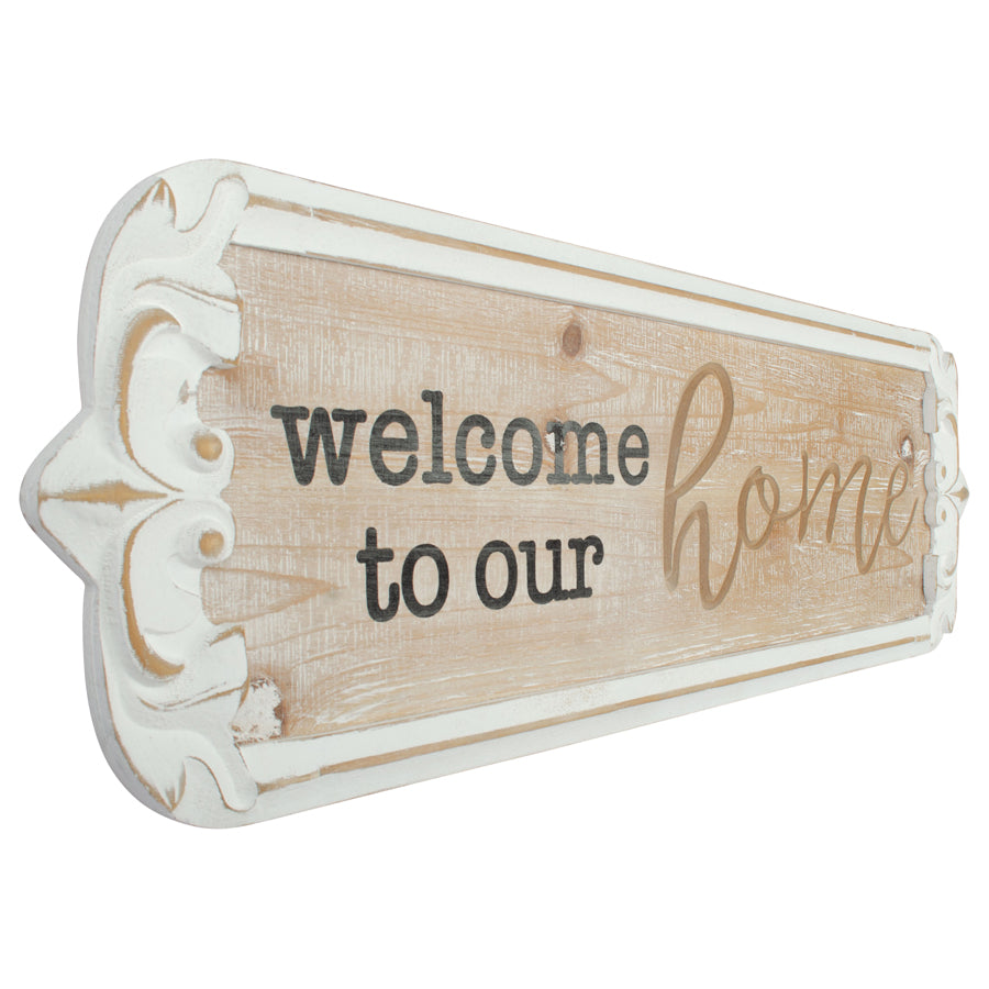 Carved 'Welcome to Our Home' Wall Art 80x25cm - Image 2