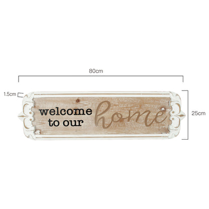 Carved 'Welcome to Our Home' Wall Art 80x25cm - Image 4