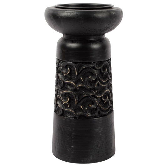 Nero Carved Pillar Candleholder 11x23cm