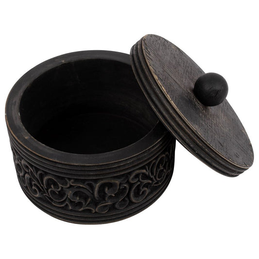 Nero Round Carved Trinket Box w/ Lid 17x14cm - Image 2